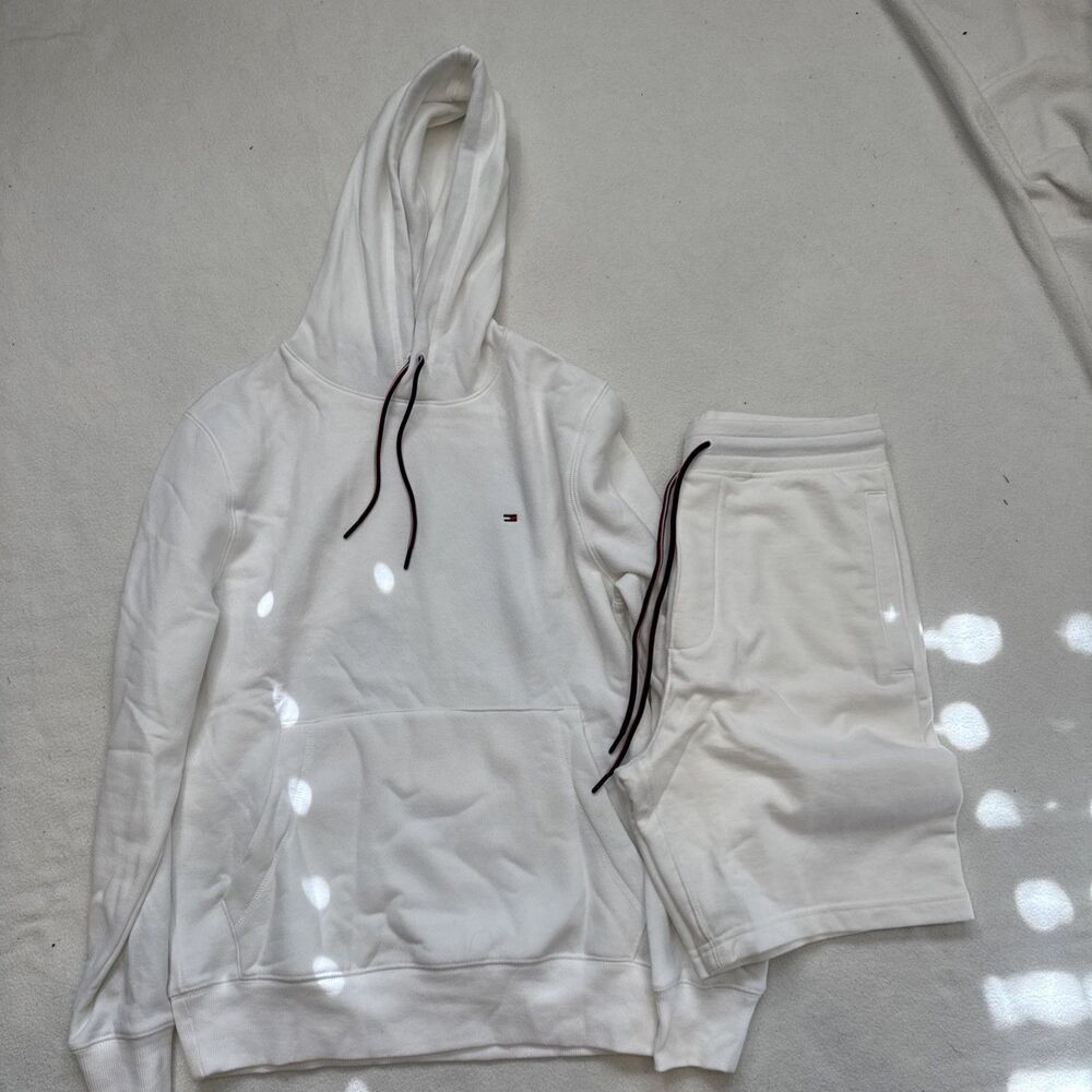 Tommy Hilfiger Mens Short Set Hoodie Shorts Fleece XS S White